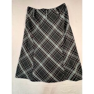 Jones Wear Plaid A-Line Skirt Womens 4 Black Green Stretch Lined Knee Length
